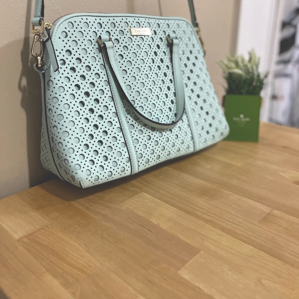Kate Spade New Burry Lane Caning Rachelle Blue Leather Satchel Crossbody